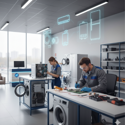 Фотография чистой мастерской с высокоточным оборудованием для ремонта электроники